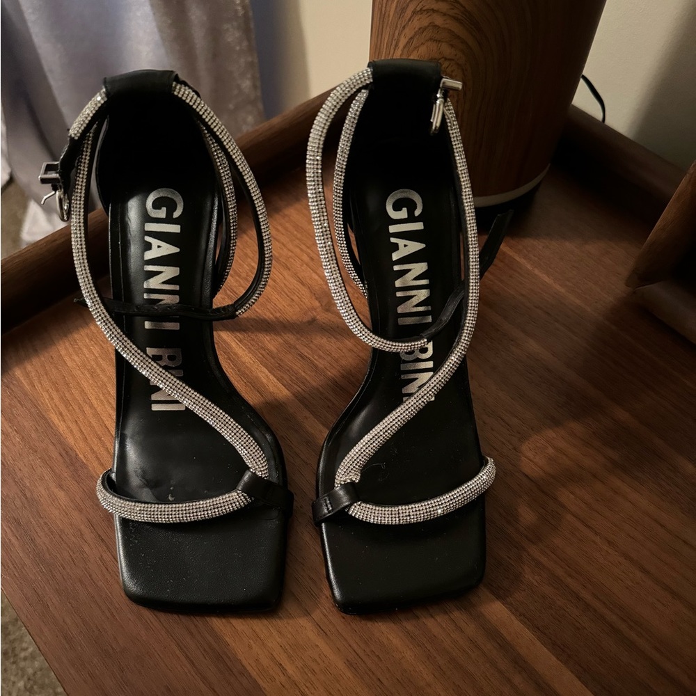 Evallinaah Rhinestone Ankle Strap Square Toe Sandals